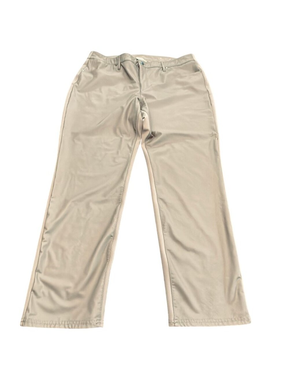 Chico's Pants 3 R XL Tan Begie Faux Leather Front Women Stretch Straight Leg